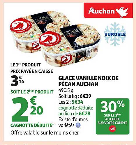 GLACE VANILLE NOIX DE PÉCAN AUCHAN
