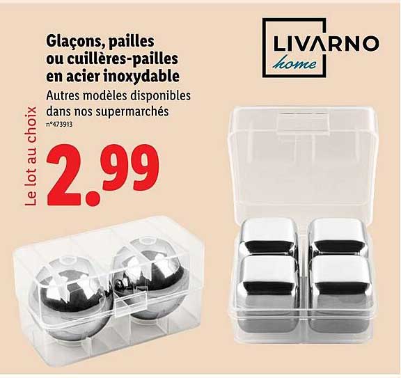 Glacons, pailles ou cuillères-paille en acier inoxydable