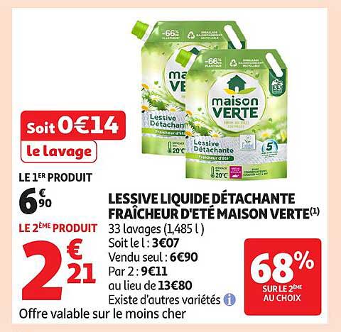 LESSIVE LIQUIDE DÉTACHANTE FRAÎCHEUR D'ÉTÉ MAISON VERTE