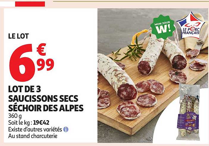 LOT DE 3 SAUCISSONS SECS SÉCHOIR DES ALPES