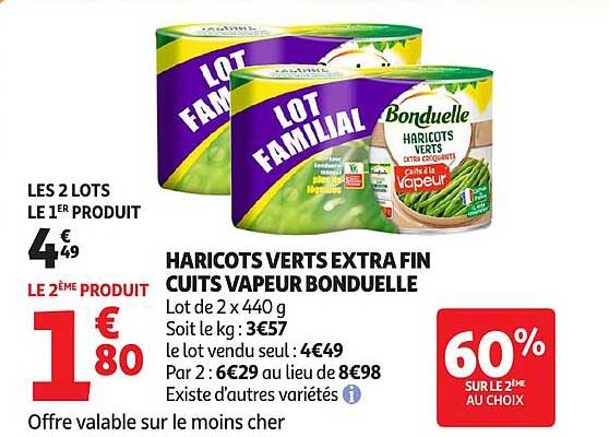 LOT FAMILIAL HARICOTS VERTS EXTRA FIN CUITS VAPEUR BONDUELLE