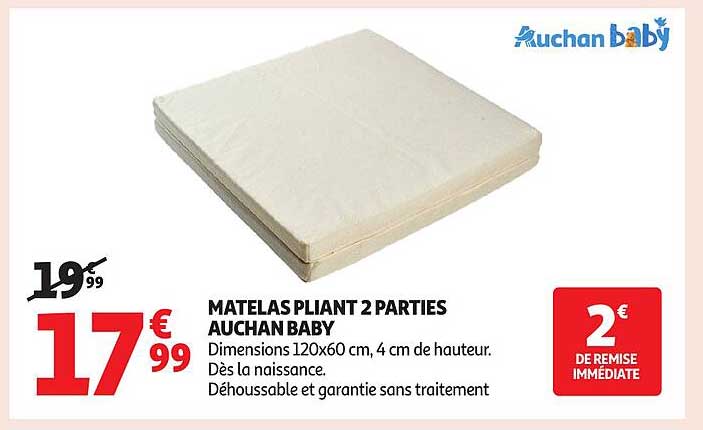MATELAS PLIANT 2 PARTIES AUCHAN BABY