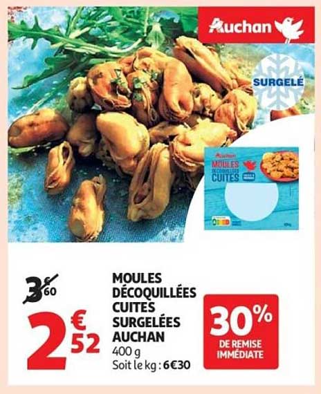 MOULES DÉCOQUILLÉES CUITES SURGELÉES AUCHAN