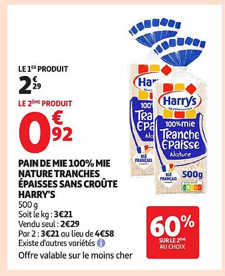PAIN DE MIE 100% MIE NATURE TRANCHES ÉPAISSES SANS CROÛTE HARRY’S