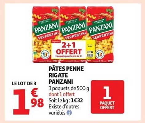 PÂTES PENNE RIGATE PANZANI - 2+1 OFFERT
