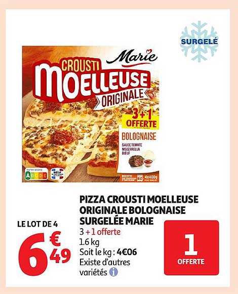 PIZZA CROUSTI MOELLEUSE ORIGINALE BOLOGNAISE SURGELÉE MARIE
