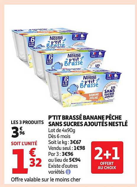 P'tit Brassé Banane Pêche Sans Sucres Ajoutés Nestlé