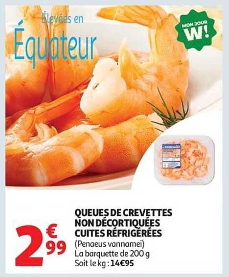 Queues de crevettes non décortiquées cuites réfrigérées