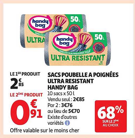 SACS POUBELLE À POIGNÉES ULTRA RÉSISTANT HANDY BAG