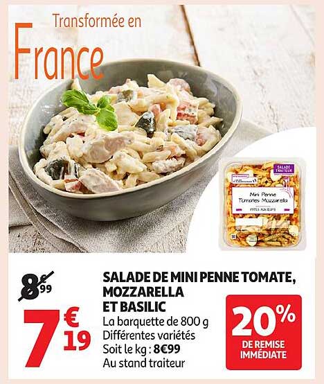 SALADE DE MINI PENNE TOMATE, MOZZARELLA ET BASILIC