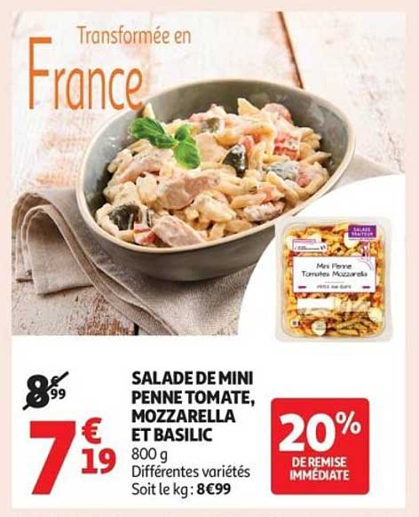SALADE DE MINI PENNE TOMATE, MOZZARELLA ET BASILIC