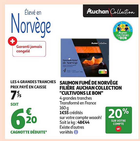 SAUMON FUMÉ DE NORVÈGE FILIÈRE AUCHAN COLLECTION "CULTIVONS LE BON"