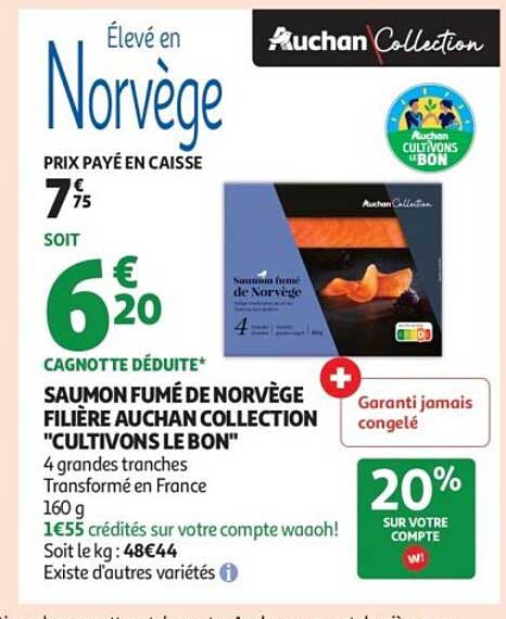 SAUMON FUMÉ DE NORVÈGE FILIÈRE AUCHAN COLLECTION "CULTIVONS LE BON"