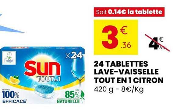 24 TABLETTES LAVE-VAISSELLE TOUT EN 1 CITRON
