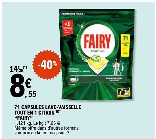 71 CAPSULES LAVE-VAISSELLE TOUT EN 1 CITRON “FAIRY”