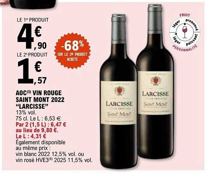 AOC VIN ROUGE SAINT MONT 2022 “LARCISSE”