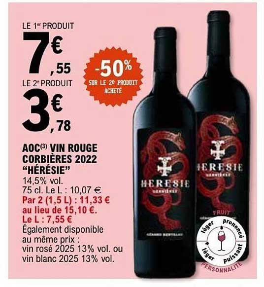 AOC(3) VIN ROUGE CORBIÈRES 2022 “HÉRÉSIE”