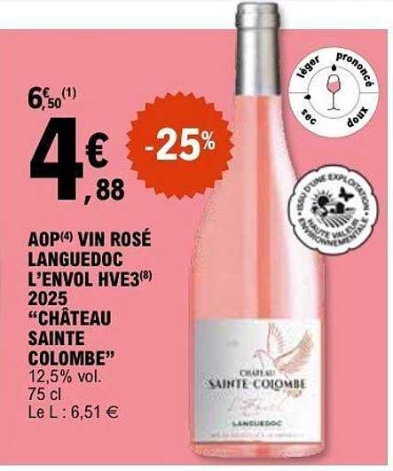 AOP(4) VIN ROSÉ LANGUEDOC L’ENVOL HVE3(8) 2025 “CHÂTEAU SAINTE COLOMBE”