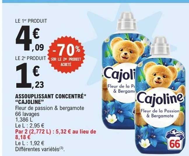 ASSOUPLISSANT CONCENTRÉ* “CAJOLINE” Fleur de passion & bergamote 66 lavages 1,386 L