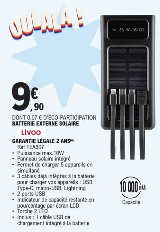 Batterie externe solaire LIVOO