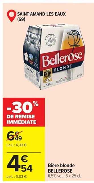 Bière blonde BELLEROSE 6,5% vol. 6 x 25 cl.