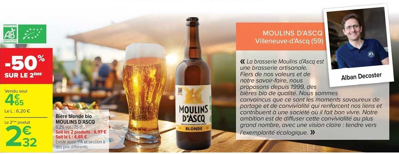 Bière blonde bio MOULINS D'ASCQ
