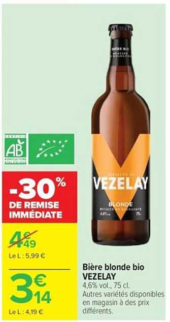 Bière blonde bio VEZELAY