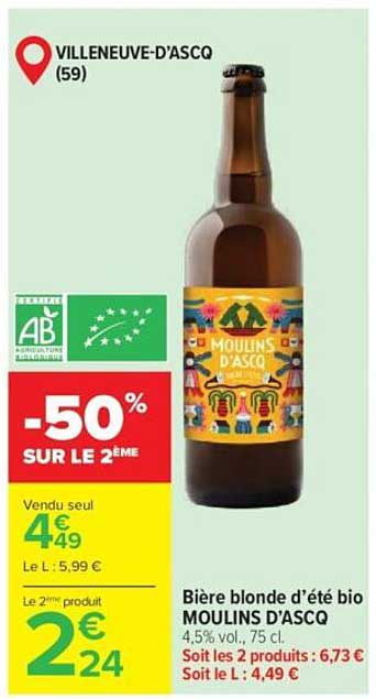 Bière blonde d’été bio MOULINS D’ASCQ
