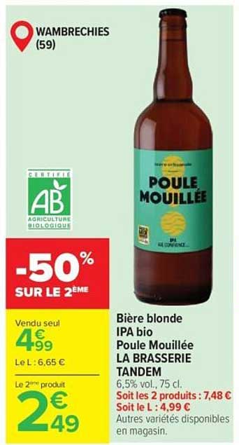 Bière blonde IPA bio Poule Mouillée LA BRASSERIE TANDEM