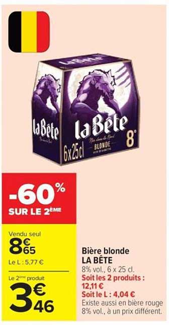 Bière blonde LA BÊTE 8% vol., 6 x 25 cl. -60% sur le 2ème