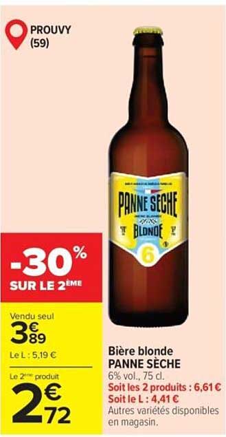 Bière blonde PANNE SÈCHE 6% vol., 75 cl.