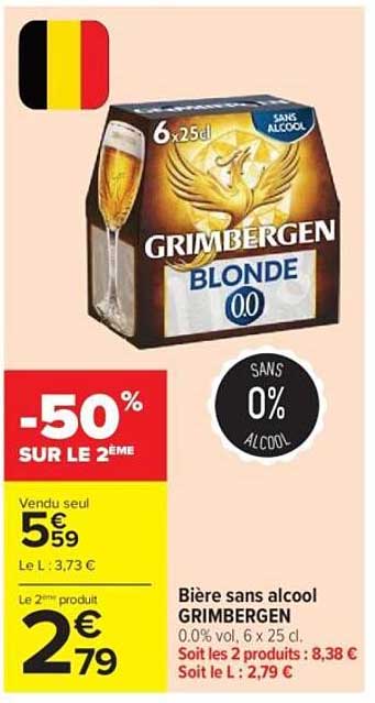 Bière sans alcool GRIMBERGEN 0,0% vol. 6 x 25 cl