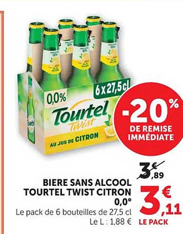 BIERE SANS ALCOOL TOURTEL TWIST CITRON 0,0°