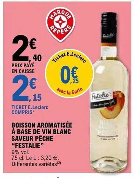 BOISSON AROMATISÉE À BASE DE VIN BLANC SAVEUR PÊCHE “FESTALIE”