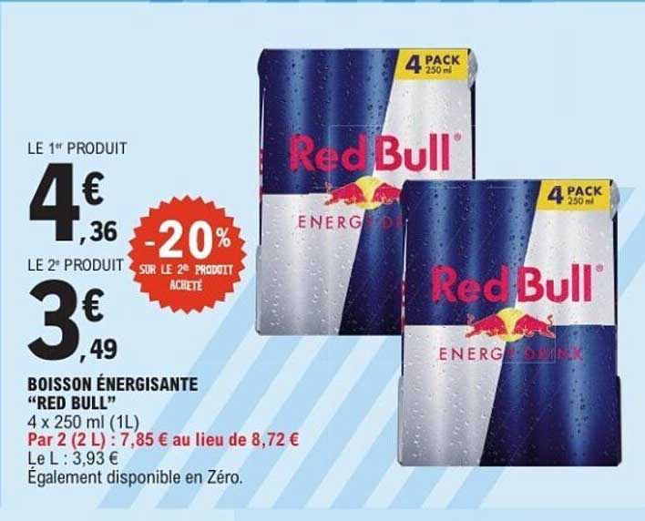BOISSON ÉNERGISANTE “RED BULL” 4 x 250 ml (1L)