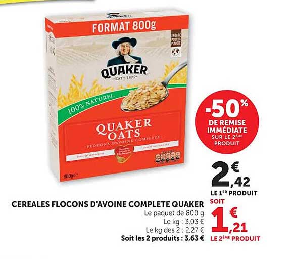 CEREALES FLOCONS D'AVOINE COMPLETE QUAKER