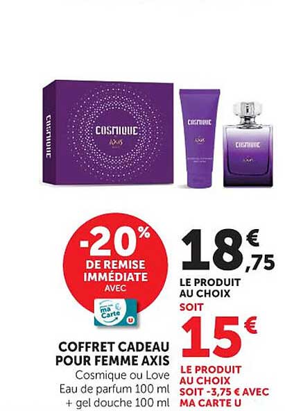 COFFRET CADEAU POUR FEMME AXIS Cosmique ou Love Eau de parfum 100 ml + gel douche 100 ml