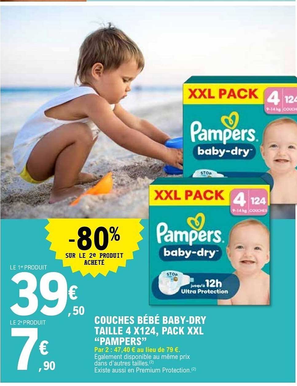 COUCHES BÉBÉ BABY-DRY TAILLE 4 X124, PACK XXL “PAMPERS”