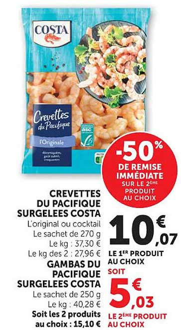 CREVETTES DU PACIFIQUE SURGELEES COSTA