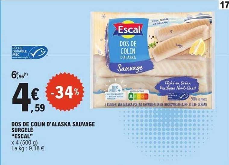 DOS DE COLIN D'ALASKA SAUVAGE SURGELÉ "ESCAL"
