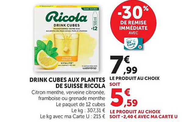 DRINK CUBES AUX PLANTES DE SUISSE RICOLA