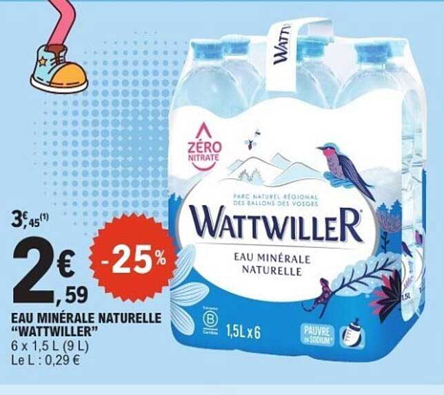 EAU MINÉRALE NATURELLE "WATTWILLER" 6 x 1,5 L (9 L)