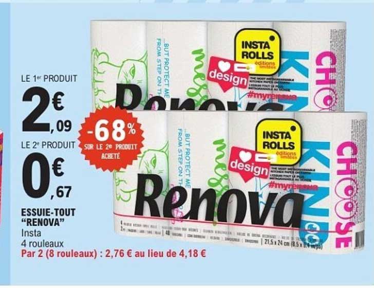 ESSUIE-TOUT “RENOVA” Insta 4 rouleaux Par 2 (8 rouleaux) : 2,76 € au lieu de 4,18 €