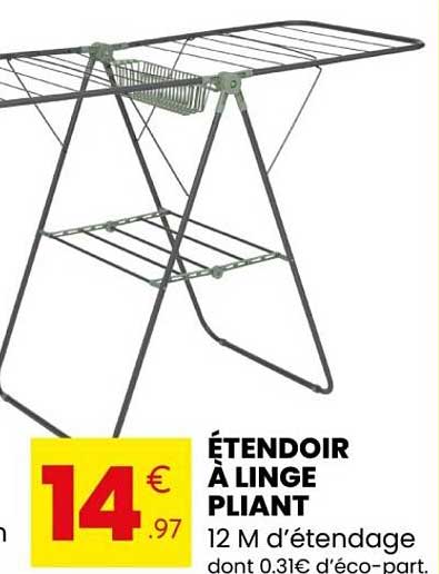 ÉTENDOIR À LINGE PLIANT 12 M d’étendage dont 0.31€ d’éco-part.