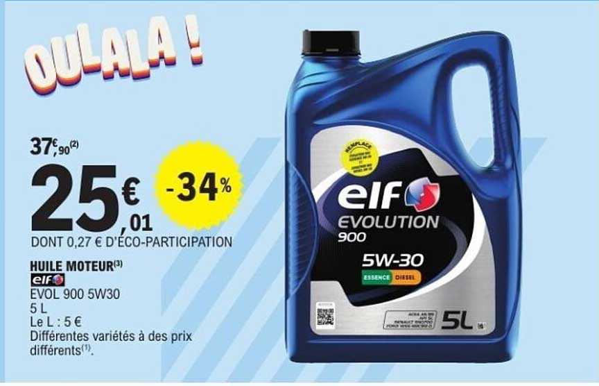 HUILE MOTEUR ELF EVOL 900 5W30 5 L