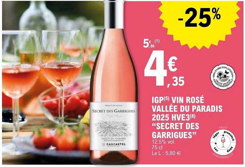 IGP VIN ROSÉ VALLÉE DU PARADIS 2025 HVE3 “SECRET DES GARRIGUES”