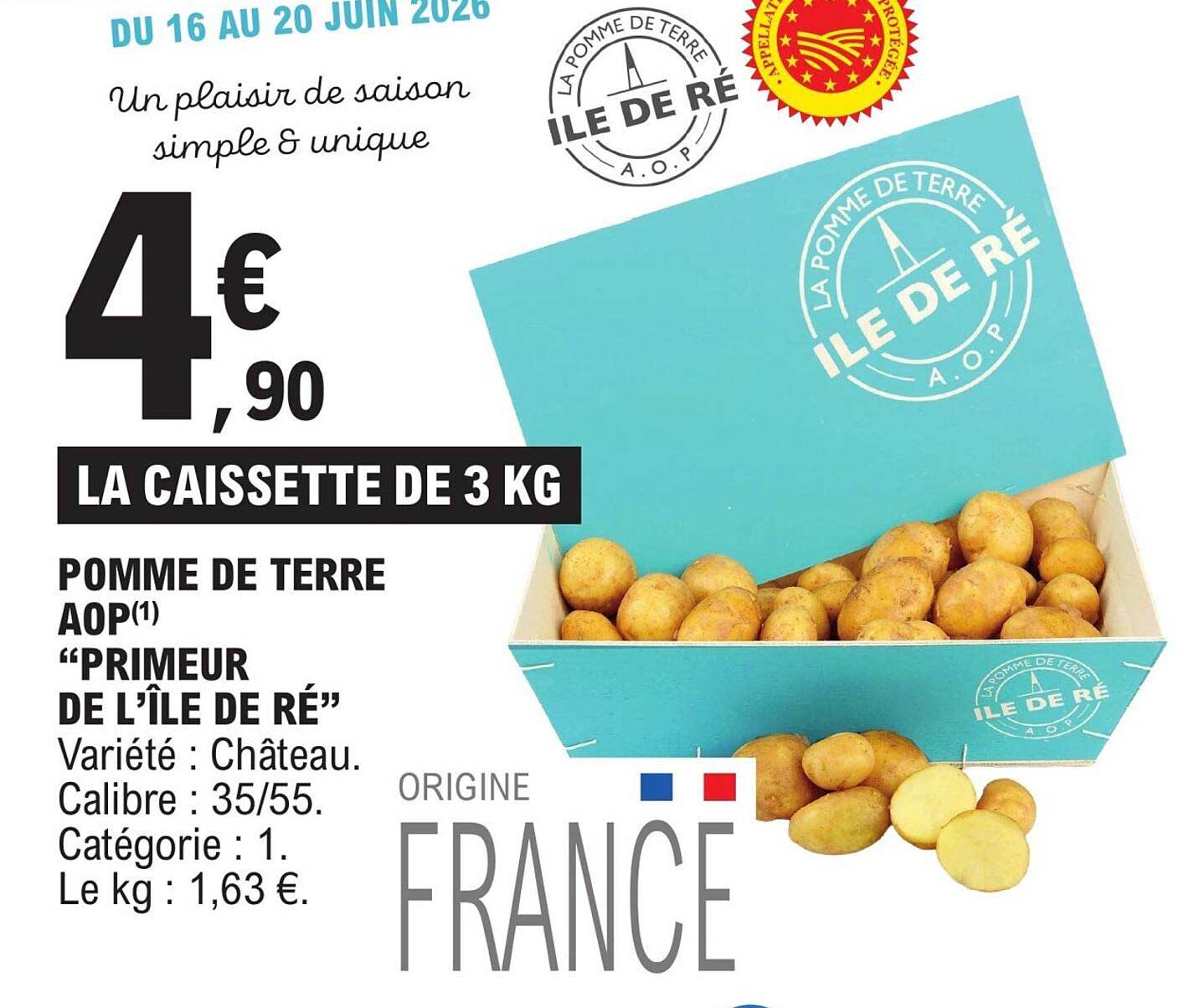 LA CAISSETTE DE 3 KG POMME DE TERRE AOP “PRIMEUR DE L’ÎLE DE RÉ”