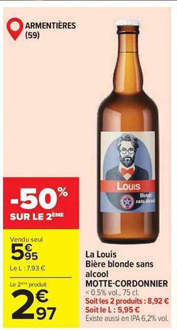 La Louis Bière blonde sans alcool MOTTE-CORDONNIER