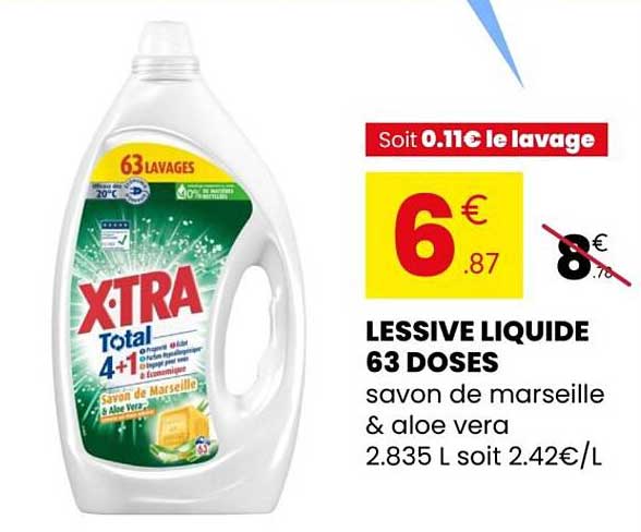 LESSIVE LIQUIDE 63 DOSES savon de marseille & aloe vera
