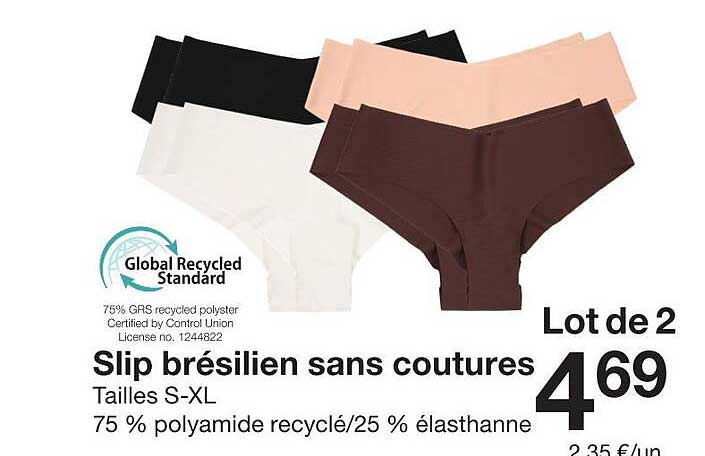 Lot de 2 Slip brésilien sans coutures